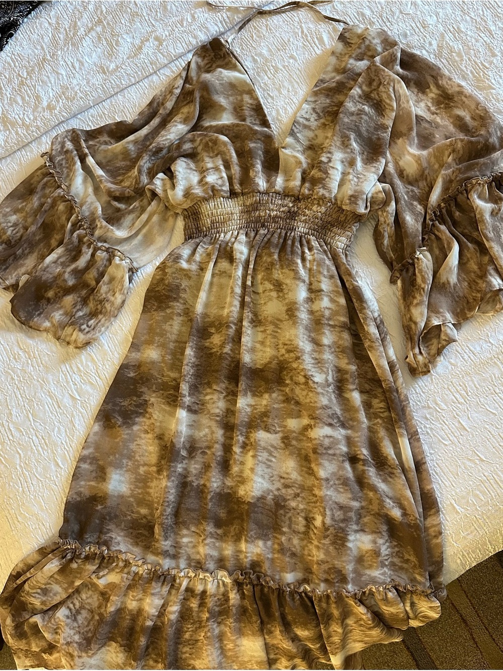 HYFVE Brown Tie-Dye Maxi Dress with Smocked Waist